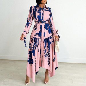 Plus Size Long Sleeve Turndown Collar Dress